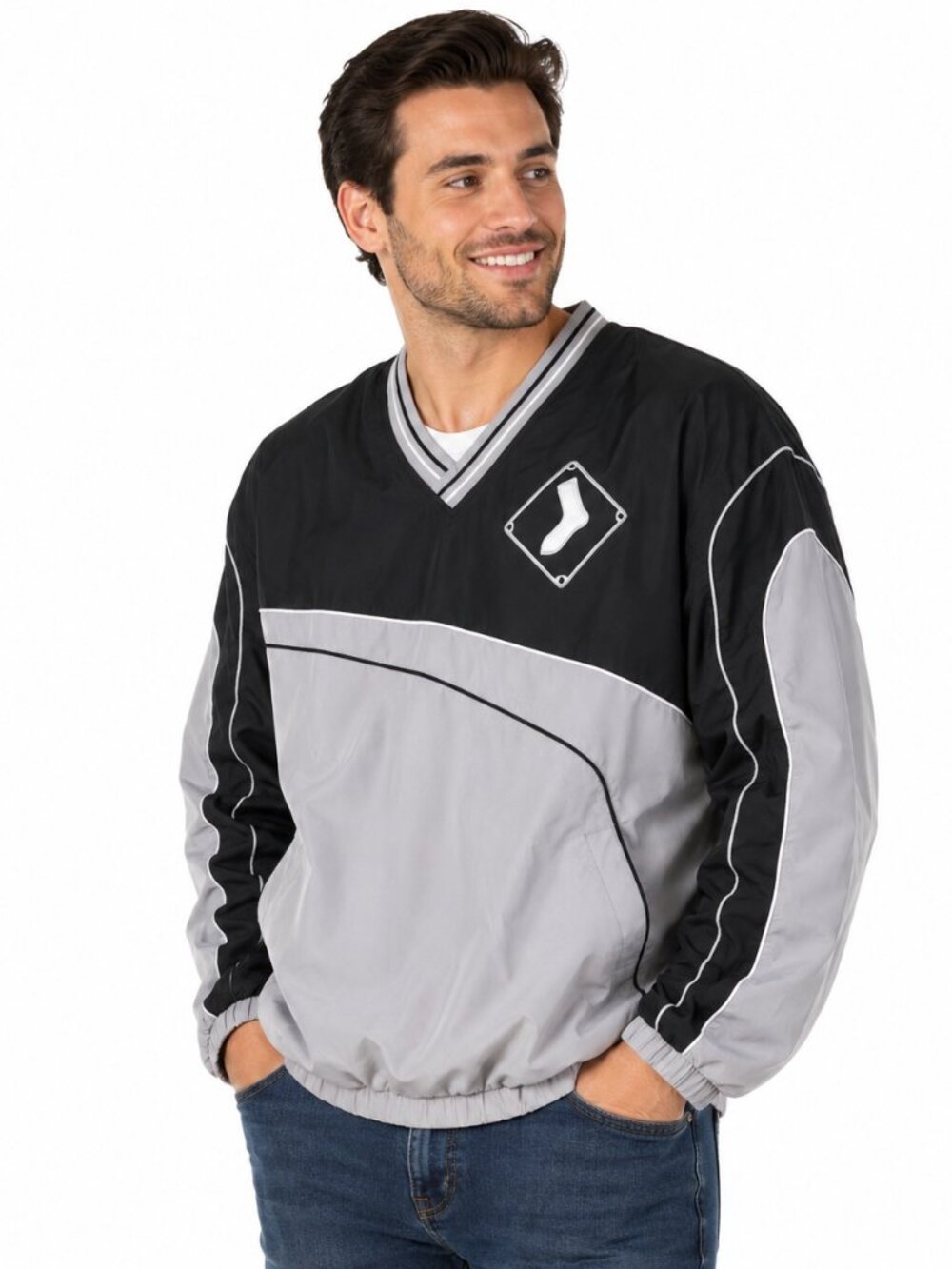 NWT CHICAGO WHITE SOX Vintage 90s V neck pullover Windbreaker. Sz.L